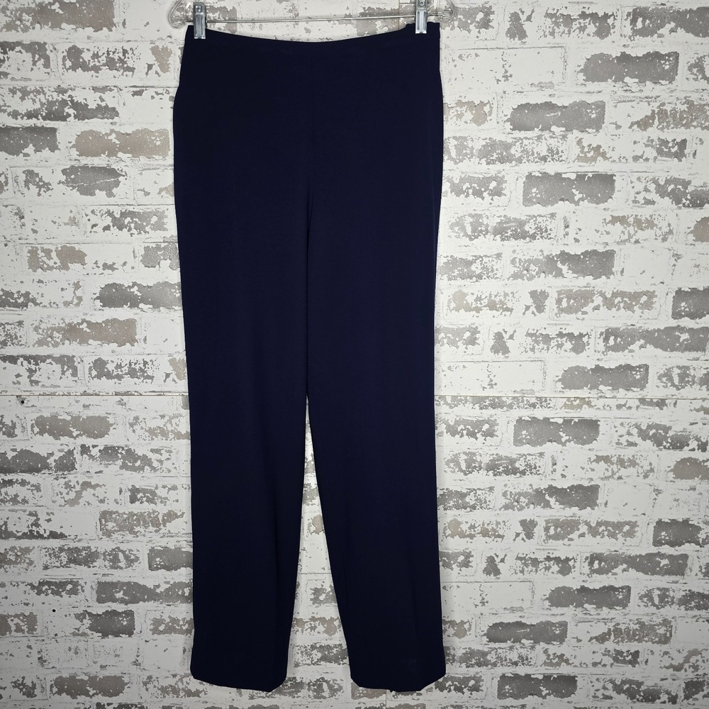 Armani Collezioni Dress Pants Womens 10 Navy Blue 100% Wool Straight Leg Unlined